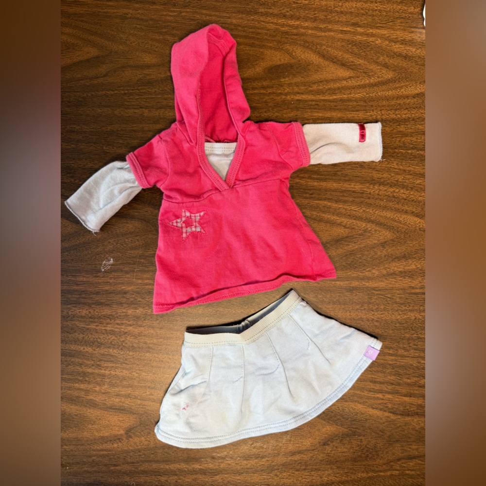 American Girl Doll Pink Hoodie Top & Blue Skirt Outfit Set AG